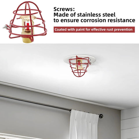 Built Like A Tank 1/2 Inch Fire Sprinkler Head Cage Guard Protector Bracket 18 Pack Red Steel Wire welded design on ceiling.