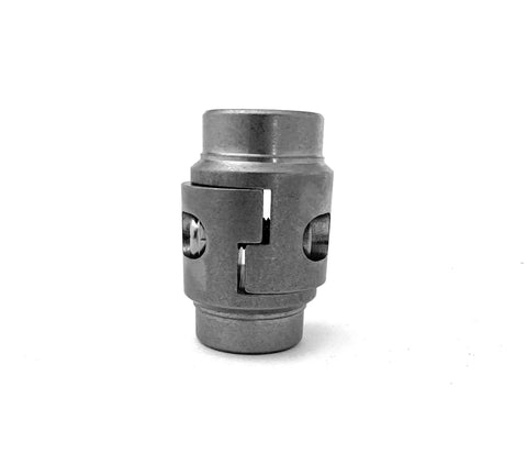 Interlocking 1018 Steel Inline Tubing Weld Connector Fits 1.5 Inch Tube By.095 And.120 Wall Thickness side view showing detailed craftsmanship.