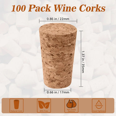 Natural Wood Corks 100 Pack For Wine Beer And Liquor Bottles Handy Tapered Wooden Stopper Plugs Bulk For Crafts Replacement Cork Stoppers