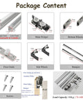 Package contents of Hidden Sliding Door Hardware Kit With Soft Close, Slick Modern Bypass Pocket Door System, Invisible Hanger