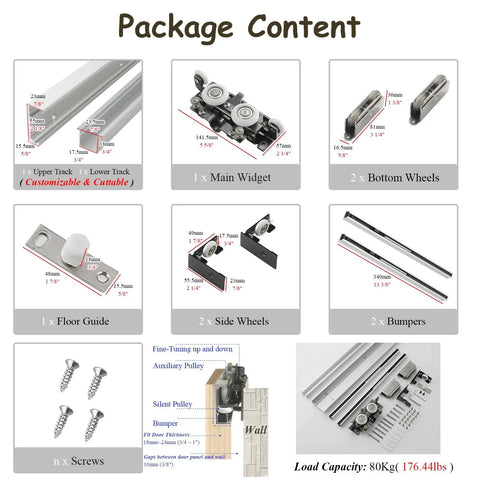 Invisible Barn Door Hardware Kit With Soft Close Ghost Track Delivering A Slick Glide And Zero Fuss Room Upgrade Zinc Silent Rollers package contents layout