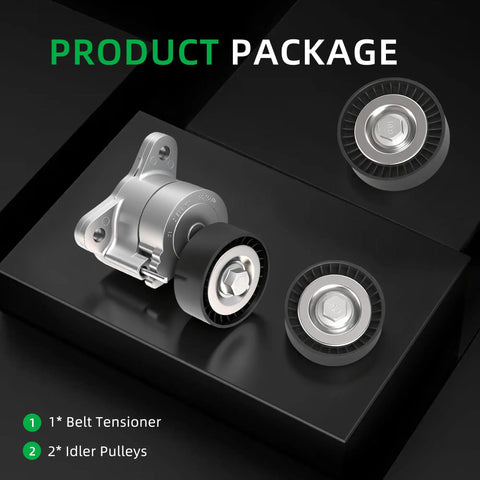 High Performance Drive Belt Tensioner And Pulley Kit For Dodge Journey Ram 2009-2017 Avenger Caliber Compass Patriot fit, includes 1 tensioner and 2 pulleys.