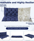 Waterproof Porch Swing Cushions For Outdoor Furniture Navy Blue 60x40x4 Inch 3 Seater Bench Seat Cushions For Patio Glider Settee Loveseat Wicker Easy Clean Fade Resistant shown with breathable high-density fabric and foam filling