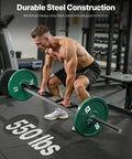 A person lifting Heavy Duty 2 Inch Swiss Bar With Three Grip Positions Built To Last, Supports Up To 550 Lbs, in a gym setting.