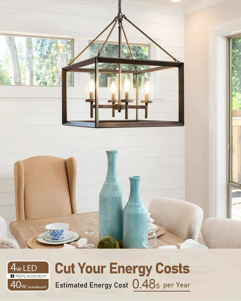 E12 LED Candelabra Bulbs Dimmable in a dining room chandelier, 2700K soft warm glow, energy-saving, displayed over a dining table
