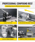 Rock Solid Mini Metal Lathe Machine 8.7 X 29.5 Inch Precision Engineering Tool, showcasing 4-way tool post and movable tailstock.