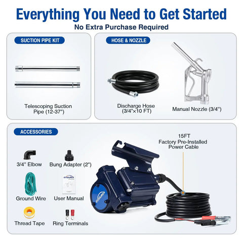 Built Tough 12V Fuel Transfer Pump Pushes Up To 15 Gpm With Solid Manual Nozzle And Flexible Hose for complete setup kit.
