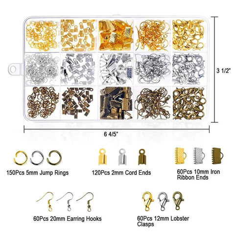 All In One Jewelry Repair Kit With Pliers, Beading Tools, Elastic Wire And Cord, 450 Beads And Supplies in organized box layout