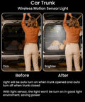 Before and after use of Wireless Car Interior Lights 2 Pack With Motion Sensor Rechargeable 1500mAh Dome Roof Ceiling Light in car trunk.
