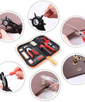 Heavy Duty Adjustable Hole Punch Pliers Kit With Revolving Leather Belt Hole Punch And Eyelet Setter shown with tools and accessories