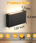 Modern Wood LED Linear Wall Sconce, Mini Up Down Wall Mount Light,Hardwired,UL Listed,Wood Wall Lighting Fixture for Bedroom, Living Room,Stairway, Hallway, (Black) 2 Pack with size dimensions shown.