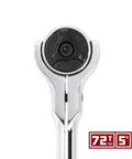 Front view of Swivel Head Three Eighths Inch Drive Ratchet Rotating 72 Tooth Mechanism with 270 Degree Head Turn