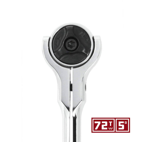 Front view of Swivel Head Three Eighths Inch Drive Ratchet Rotating 72 Tooth Mechanism with 270 Degree Head Turn