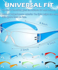 12 Pcs Kids Safety Goggles Bulk Eye Protection For Science Class Lab And Sports Youth Size Multicolor Scratch Resistant Polycarbonate Lenses With Durable Frames Kid Safe Ready For Any Activity in blue with measurements.