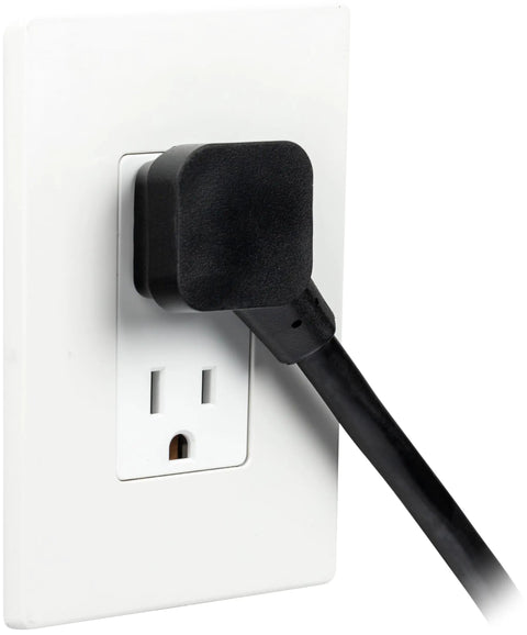 Close-up of Twin Pack Six Outlet Surge Protector Power Strip With 3 Foot Extension Cord For Home And Office plugged into wall
