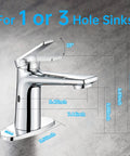 Hands Free Sensor Bathroom Faucet, Dual Temperature And Low Flow Water Control, 1 Or 3 Hole Mount, Chrome Finish with Specs