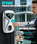 Person using RFID card with Fast Level 2 EV Charger 48 Amp 11.5kW 240V With NEMA 14-50 Plug 25ft J1772 Cable on building exterior.
