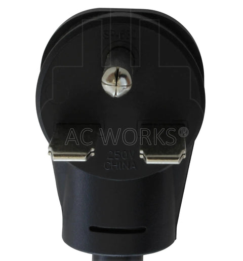 Solid Heavy Duty Ev Charging Adapter Designed For Tesla Level Two Hookups With Nema 6 30P Pigtail Plug and Smart Thermal Shutoff close-up view