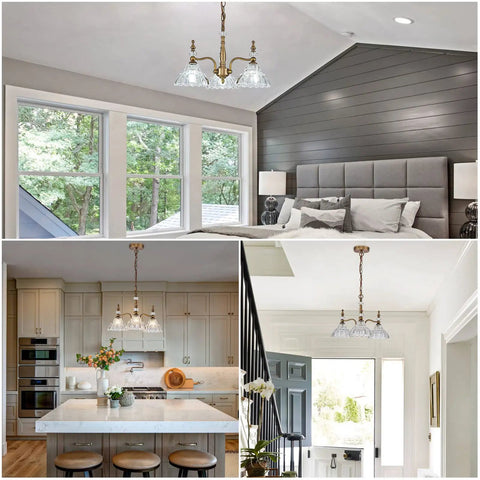 3 Light Modern Pendant Chandelier Ceiling Lamp With Glass Shade For Dining Room Kitchen Entryway Living Room Bedroom Foyer