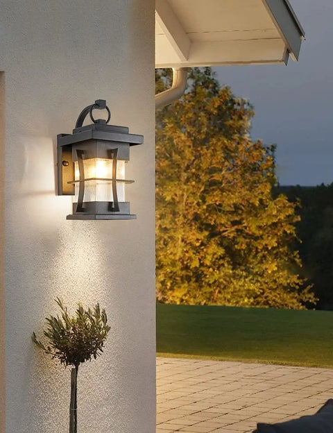 Compact Outdoor Wall Lantern IP65 Waterproof Sconce Black Metal With Clear Seeded Glass Exterior Light Fixture For Garage Driveway Patio Porch Rust Resistant Finish Weatherproof Lighting