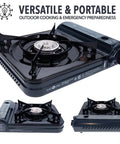 Portable 10,000 BTU Butane Gas Stove With Carrying Case CSA Certified Piezo Ignition With Safety Lock And Auto Shutoff