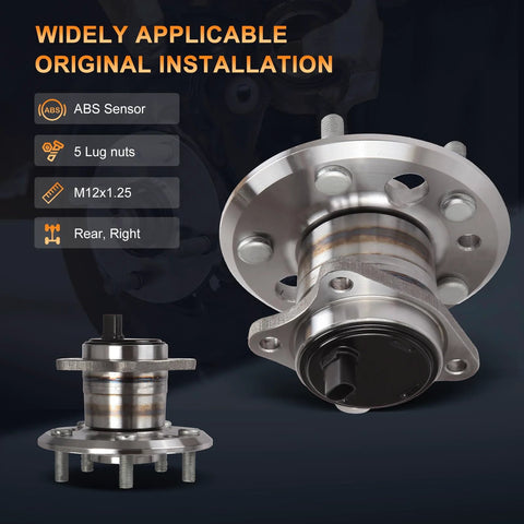 Rear Right Wheel Hub And Bearing Assembly With ABS OEM Style Replacement For 2002 2003 Lexus ES300 2007 2012 ES350 2002 2011 Toyota Camry 2005 2012 Avalon 5 Lug close-up view