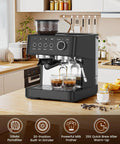 All In One Espresso Machine With Built In Grinder For Home Use Anti Clog Grind Path Matte Black on kitchen counter