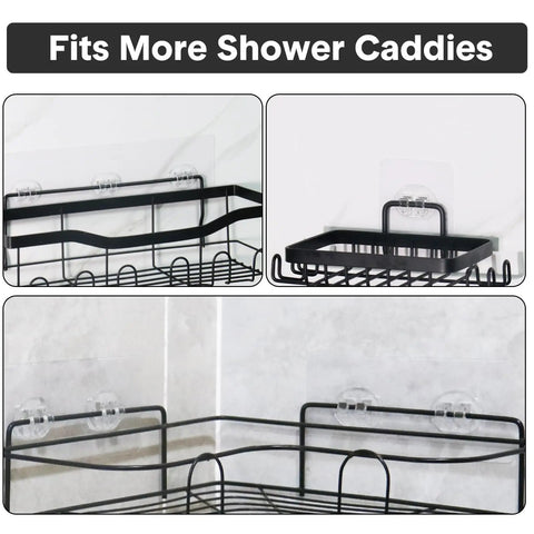 14 Pack Clear Shower Caddy Adhesive Hooks Kit With Waterproof Strips No Drill Installation for Bathroom Shelves and Kitchen Racks