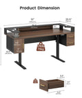 61 Inch Electric Adjustable Standing Desk With Two Smooth Glide Drawers And Latched Storage Cabinet dimensions and features illustration