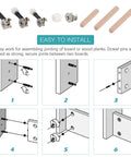 Furniture Connecting Hardware Kit With Cam Locks Dowel Pins And Pre Inserted Nuts And Screws 120 Piece Zinc Alloy Rust Resistant Assortment For DIY Woodworking And Assembly Made Easy, showing installation steps and components.