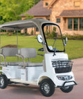 Chill Four-Seater Electric Golf Cart With Massive Storage Trunk And 800W Motor parked on a path near a house.