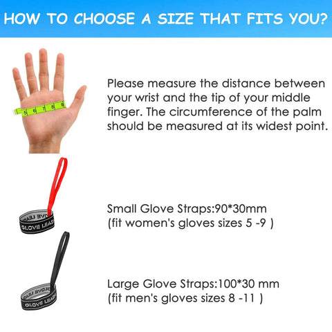 Hand measuring guide, Anti Lost Ski Glove Leash Wrist Straps For Men, elastic straps, sizes 5-11, for skiing and mountaineering.