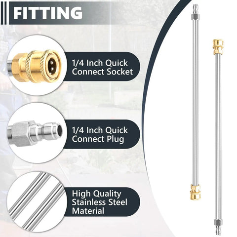 Two Pack 17 Inch Stainless Steel Pressure Washer Extension Wands With Quarter Inch Quick Connect fittings