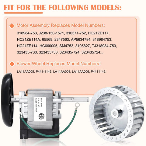 Inducer Motor Assembly With HC21ZE114A Furnace Motor And LA11AA005 Blower Wheel, fit for Carrier, Payne, Bryant models