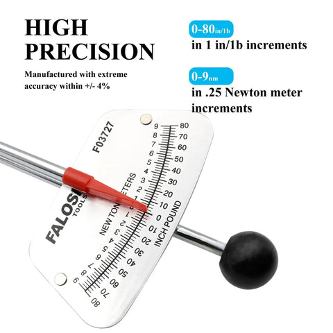 Quarter Inch Drive Beam Torque Wrench With 0 To 80 Inch Pounds And 0 To 9 Newton Meters gauge showing precision scale.