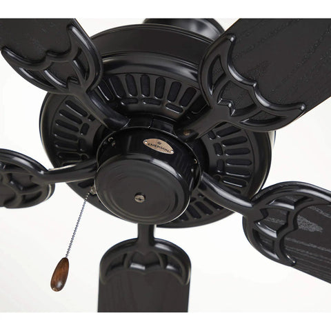 Close-up of Summer Night 52 Inch Outdoor Ceiling Fan in Barbeque Black Finish with all-weather blades.