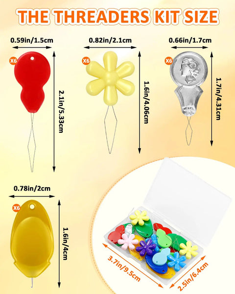 Ultimate 24 Piece Needle Threaders Kit For Hand Sewing Embroidery And Machines With Clear Storage Box Includes 6 Gourd Shaped 6 Thumb Shaped 6 Aluminum Machine Threaders And 6 Petal Shaped Threaders For Easy Threading From FIVEIZERO