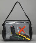 Keep Static Outta Your Circuit Boards With This Antistatic Clear Crossbody Tool Bag Featuring An Adjustable Strap So Field Techs And Cleanroom Crews Can Haul Their Essential Gear Hassle Free On Job Sites Anytime, showing tools inside a transparent bag.