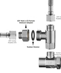 Heavy Duty Water Line Adapter Four Pack Half Inch Female To Three Eighths Male Reducer Fitting for Kitchen and Bathroom Faucet Hoses in parts view.
