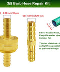 Branded Garden Hose Repair Kit With 6 Premium Brass Barb Connectors And Fittings For Quick Fixes, Including Female Male Adapters And Stainless Steel Clamps To Fix Leaks And Extend Hose Life Today. 3/8 inch brass barb hose repair fitting, 10 mm