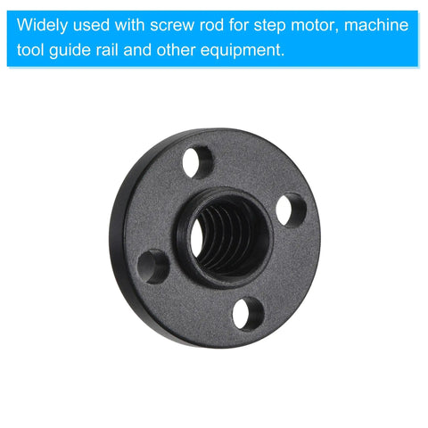 T8 POM Trapezoidal Nut 2mm Pitch 8mm Lead For Most 3D Printers Black 4 Pack, shown with screw holes for stepper motors.
