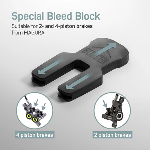 Bike Brake Bleed Kit For Magura Hydraulic Disc Brakes With 100ml Mineral Oil featuring 2in1 bleed block for 2 and 4 piston brakes