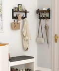 Installed 29 Inch Wall Mounted Coat Rack With Shelf And 11 Metal Hooks 4 In 1 Entryway Organizer, holding coats and accessories.