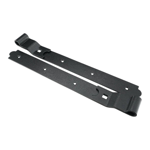 Heavy Duty Hook And Band Hinges For Shed Barn Gates solid black metal hardware with mounting holes for easy installation.