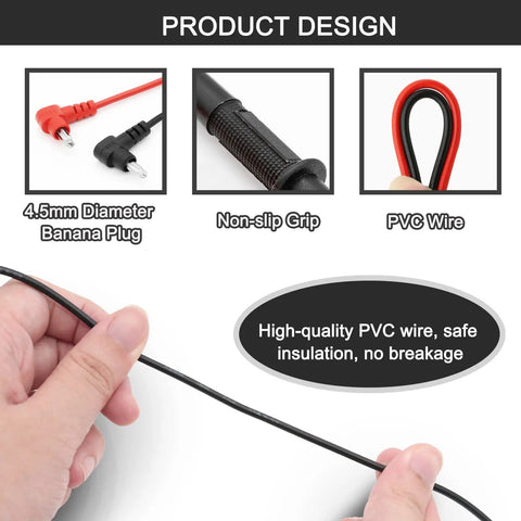 Dual Banana Plug Multimeter Probe Leads Set 60cm 1000V Rated Red And Black Test Cable With Non Slip Grips shown in use