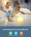 Child playing with Rechargeable Egg Night Light For Baby And Kids With 7 Colors Changing Mode Stepless Dimming And Easy Touch Control Includes 1 Hour Timer BPA Free Nursery Light For Breastfeeding Diaper Changes Perfect Late Night Hack on bed