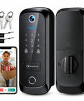 5 In 1 Smart Lock With Built In Camera And Doorbell, Keyless Entry Deadbolt, Wifi Enabled Electronic Lock For Home, Fingerprint Passcode Card Remote App Control, Rock Solid No Stress Security For Daily Grind with a smartphone and keys.