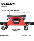 2 In 1 Modular Detailing Creeper Seat With Cushion And Tool Tray, Rolling Creeper Converts To Low Profile Knee Pad, Heavy Duty Polyethylene And Steel Frame, 4 Inch Wheels front view