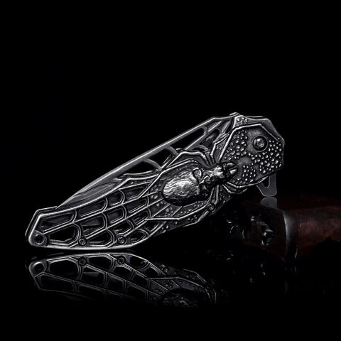 Pocket Folding Knife With 3D Embossed Skull Pattern, 3.6 Inch Razor Sharp 440 Stainless Steel Blade with spiderweb design handle