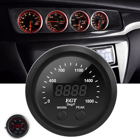 Ultra Thin Exhaust Gas Temperature Gauge 0 To 1800F Pyrometer With Red LED Display For Diesel Trucks Anti Vibration EGT Sensor Kit Compact Auto Gauge For Real Time Monitoring On The Go, black 52mm dash gauge